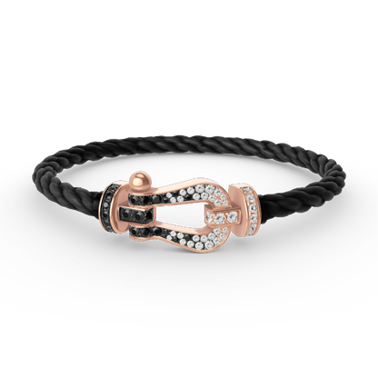 [KELA]FORCE LARGE HORSESHOE BLACK & WHITE DIAMOND BRACELET - ROSE GOLD
