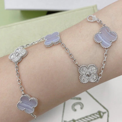 [KELA]LUCKY CLOVER 5-MOTIF BRACELET - PURPLE CHALCEDONY COLLECTION