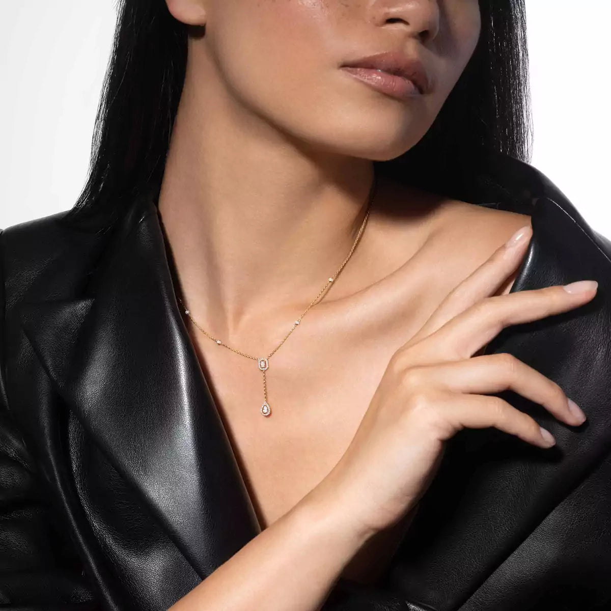 [KELA]SUGAR CUBE & TEARDROP FULL PAVÉ NECKLACE