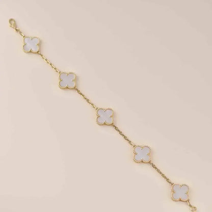 [KELA]LUCKY CLOVER 5-MOTIF BRACELET - WHITE MOTHER-OF-PEARL COLLECTION