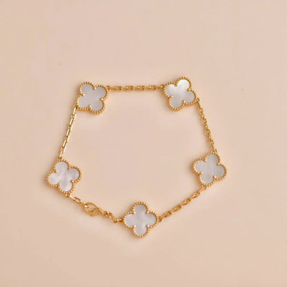 [KELA]LUCKY CLOVER 5-MOTIF BRACELET - WHITE MOTHER-OF-PEARL COLLECTION