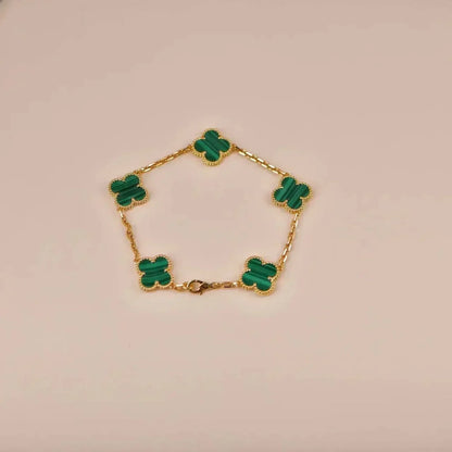 [KELA]LUCKY CLOVER 5-MOTIF BRACELET - MALACHITE COLLECTION
