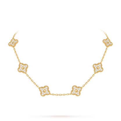 [KELA]CLASSIC LUCKY 10-MOTIF CLOVER NECKLACE GOLD COLLECTION