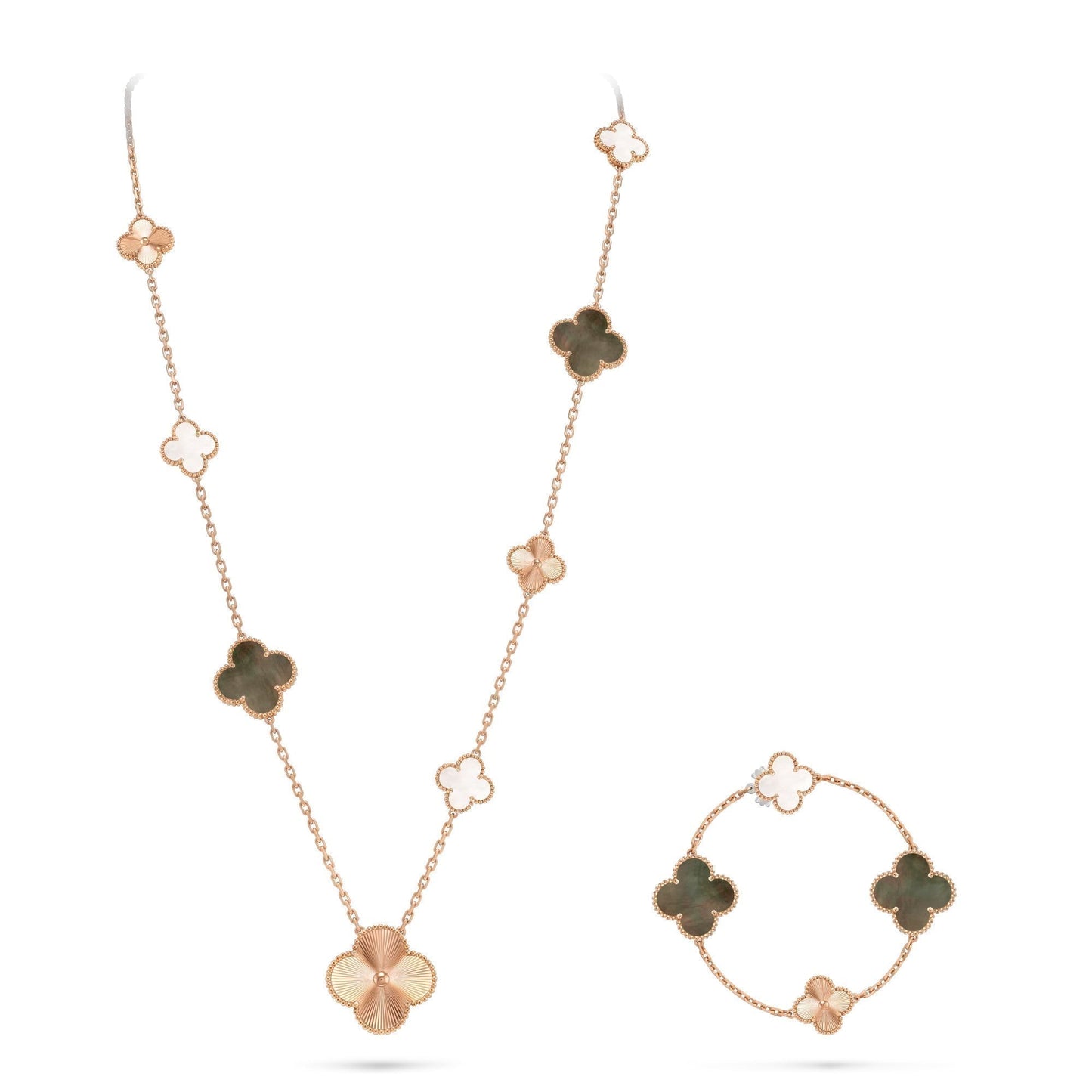 [KELA]DETACHABLE 15-MOTIF CLOVER STATEMENT SET - GREY MOTHER-OF-PEARL & LASER