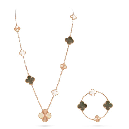 [KELA]DETACHABLE 15-MOTIF CLOVER STATEMENT SET - GREY MOTHER-OF-PEARL & LASER