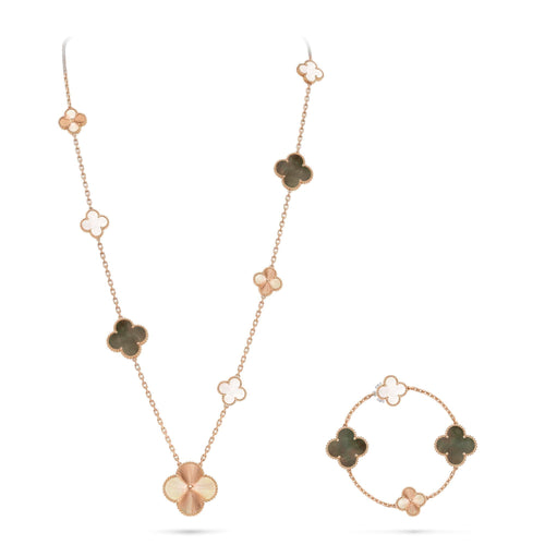[KELA]DETACHABLE 15-MOTIF CLOVER STATEMENT SET - GREY MOTHER-OF-PEARL & LASER