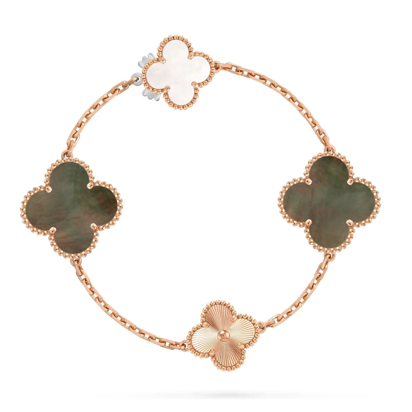 [KELA]DETACHABLE 15-MOTIF CLOVER STATEMENT SET - GREY MOTHER-OF-PEARL & LASER