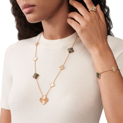[KELA]DETACHABLE 15-MOTIF CLOVER STATEMENT SET - GREY MOTHER-OF-PEARL & LASER
