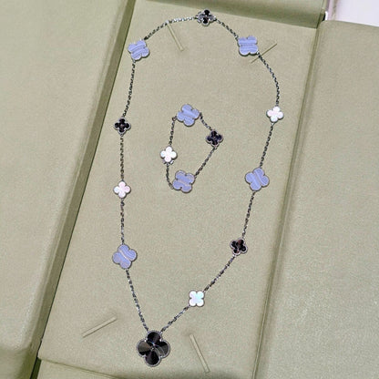 [KELA]DETACHABLE 15-MOTIF CLOVER STATEMENT SET - PURPLE CHALCEDONY & LASER