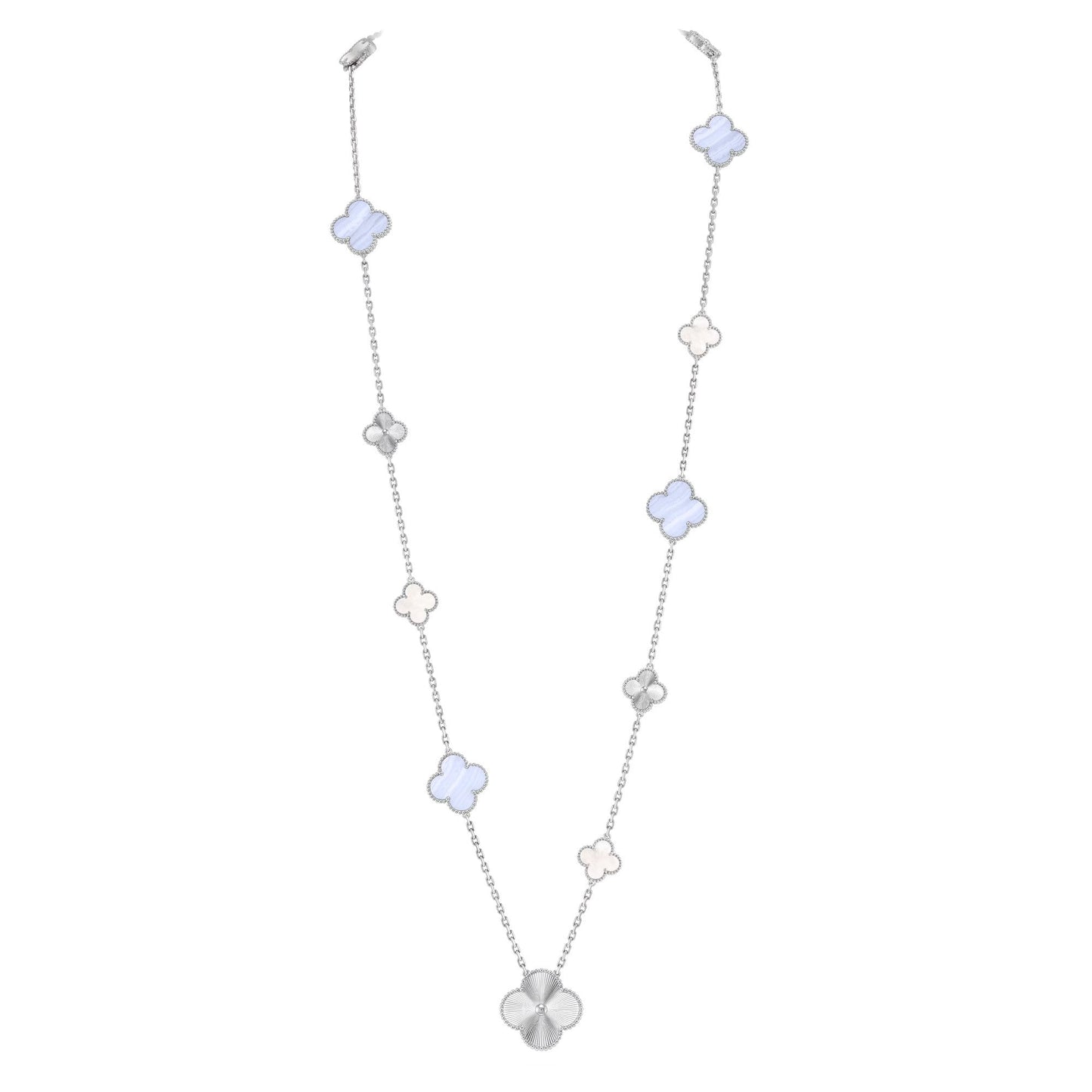 [KELA]DETACHABLE 15-MOTIF CLOVER STATEMENT SET - PURPLE CHALCEDONY & LASER