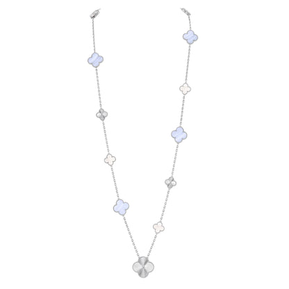 [KELA]DETACHABLE 15-MOTIF CLOVER STATEMENT SET - PURPLE CHALCEDONY & LASER