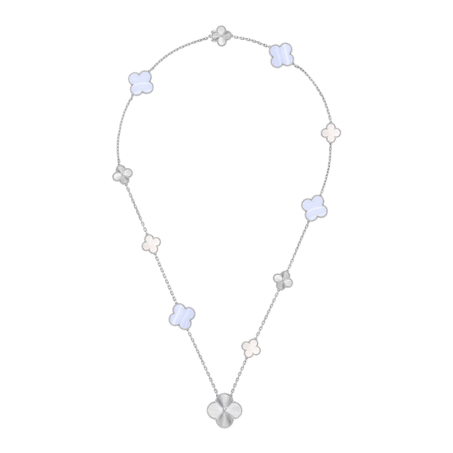 [KELA]DETACHABLE 15-MOTIF CLOVER STATEMENT SET - PURPLE CHALCEDONY & LASER