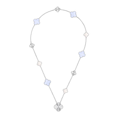 [KELA]DETACHABLE 15-MOTIF CLOVER STATEMENT SET - PURPLE CHALCEDONY & LASER