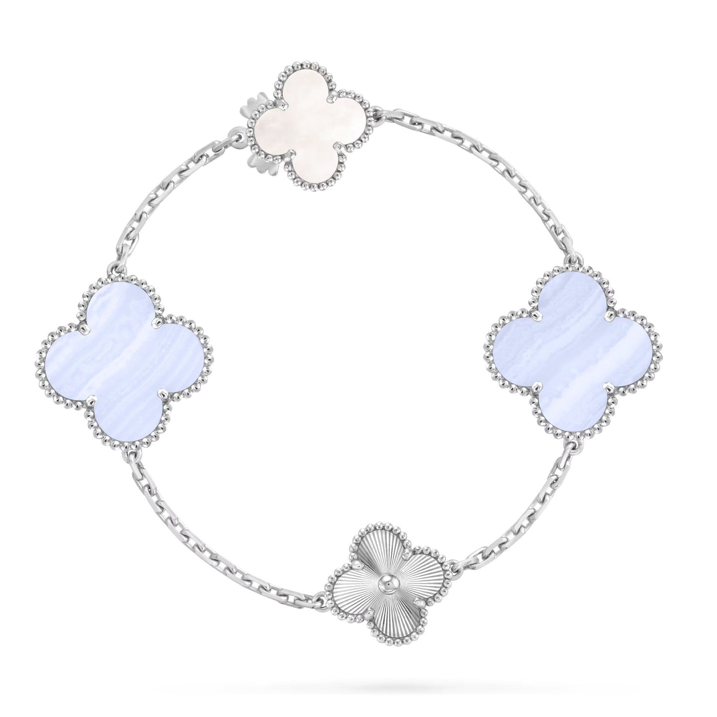 [KELA]DETACHABLE 15-MOTIF CLOVER STATEMENT SET - PURPLE CHALCEDONY & LASER
