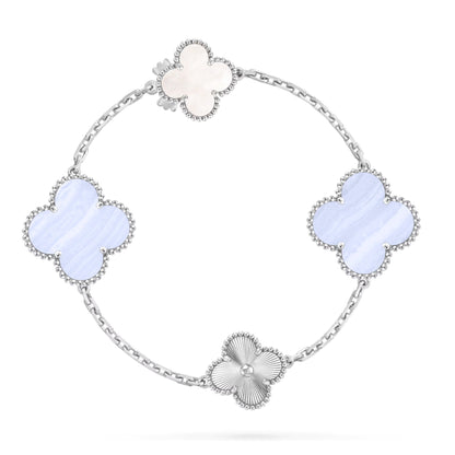 [KELA]DETACHABLE 15-MOTIF CLOVER STATEMENT SET - PURPLE CHALCEDONY & LASER