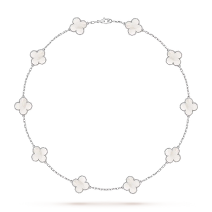 [KELA]CLASSIC LUCKY 10-MOTIF CLOVER NECKLACE WHITE GOLD COLLECTION