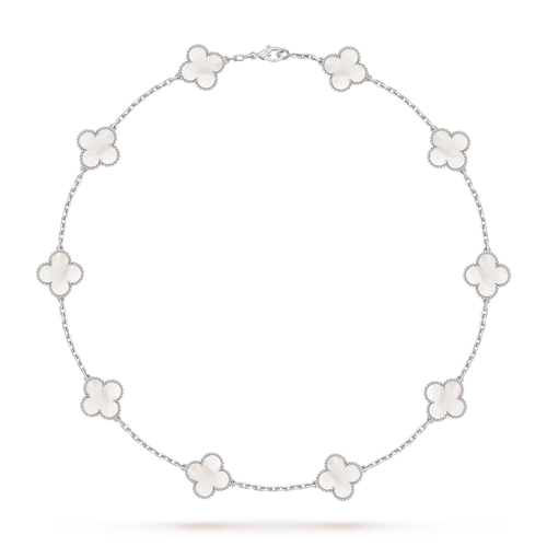 [KELA]CLASSIC LUCKY 10-MOTIF CLOVER NECKLACE WHITE GOLD COLLECTION