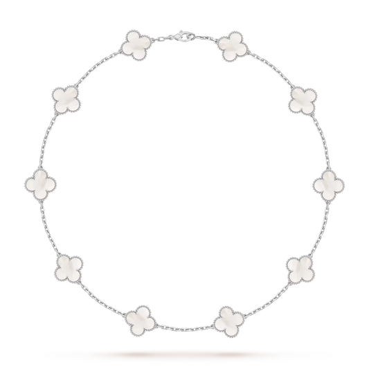 [KELA]CLASSIC LUCKY 10-MOTIF CLOVER NECKLACE WHITE GOLD COLLECTION