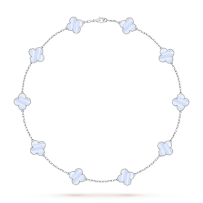 [KELA]CLASSIC LUCKY 10-MOTIF CLOVER NECKLACE WHITE GOLD COLLECTION