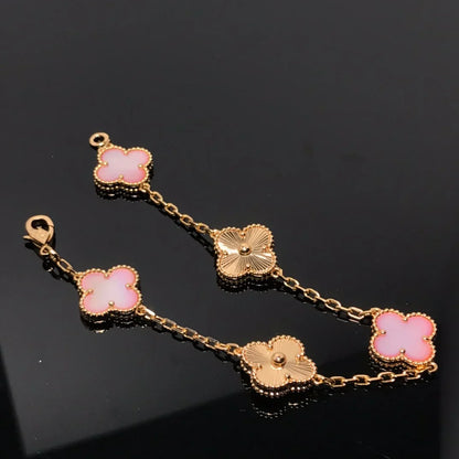 [KELA]LUCKY CLOVER 5-MOTIF BRACELET - PINK MOTHER-OF-PEARL COLLECTION