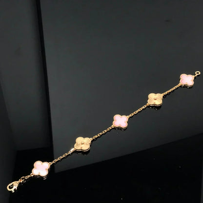 [KELA]LUCKY CLOVER 5-MOTIF BRACELET - PINK MOTHER-OF-PEARL COLLECTION