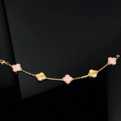 [KELA]LUCKY CLOVER 5-MOTIF BRACELET - PINK MOTHER-OF-PEARL COLLECTION