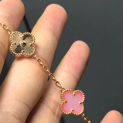 [KELA]LUCKY CLOVER 5-MOTIF BRACELET - PINK MOTHER-OF-PEARL COLLECTION