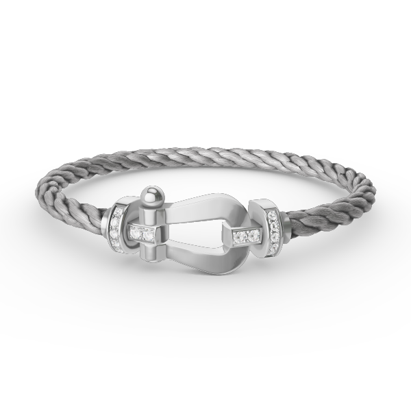 [KELA]FORCE LARGE HORSESHOE HALF DIAMOND BRACELET - WHITE GOLD