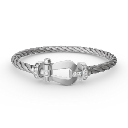 [KELA]FORCE LARGE HORSESHOE HALF DIAMOND BRACELET - WHITE GOLD